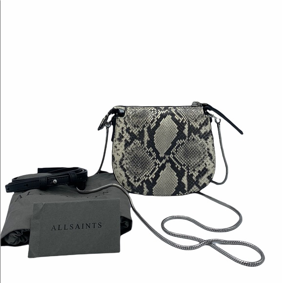 AllSaints Small Ely Leather Embossed Snakeskin Bag - Picture 2 of 15